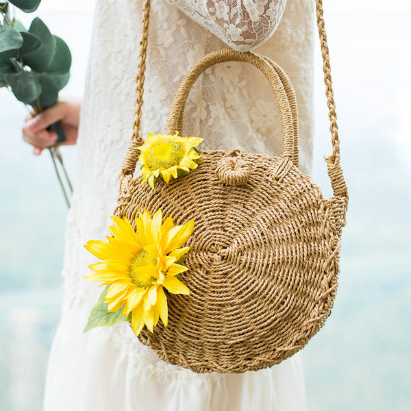 Handmade Flower Woven Beach Bag Holiday Shoulder Bag