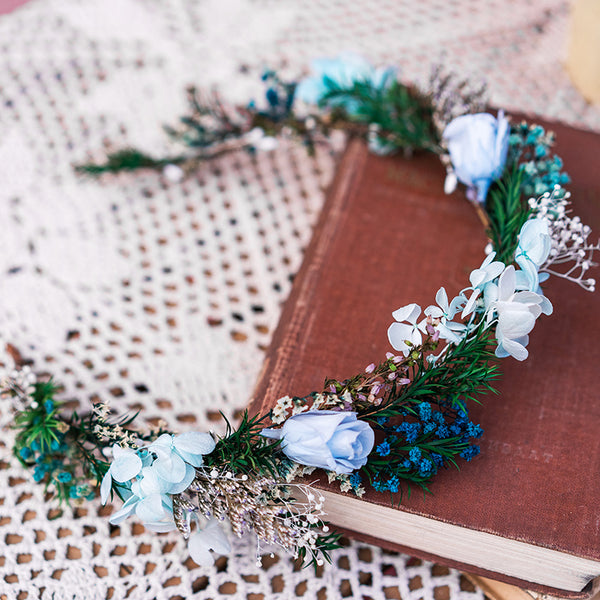 Blue Wreath Artificial Floral Crown Bridal Headpiece